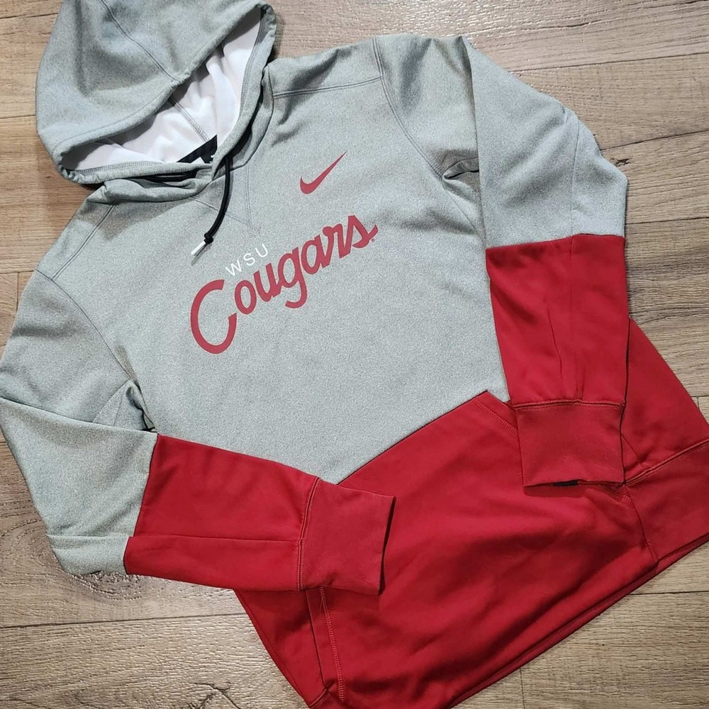 Nike WSU Cougars Dri-FIT Hoodie Mens Medium Grey Crimson Washington State Wazzu
